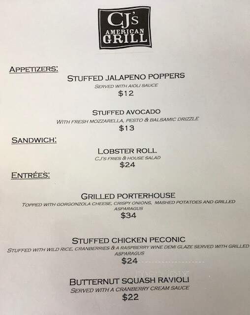 CJ's American Grill - Mattituck, NY menu_pic
