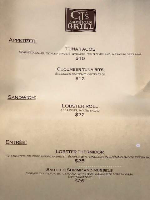 CJ's American Grill - Mattituck, NY menu_pic