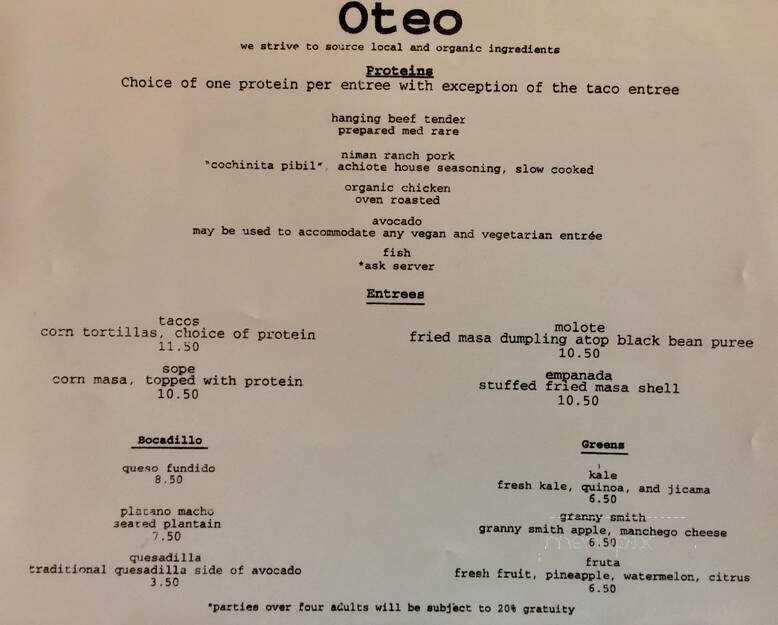 Oteo - Lindon, UT menu_pic