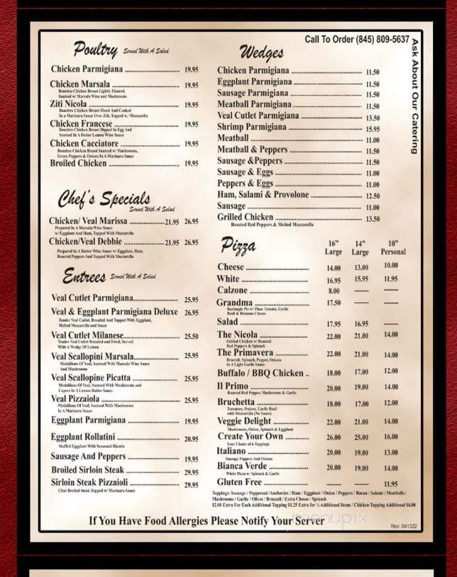 Nicola's Restaurant & Catering - Cold Spring, NY menu_pic