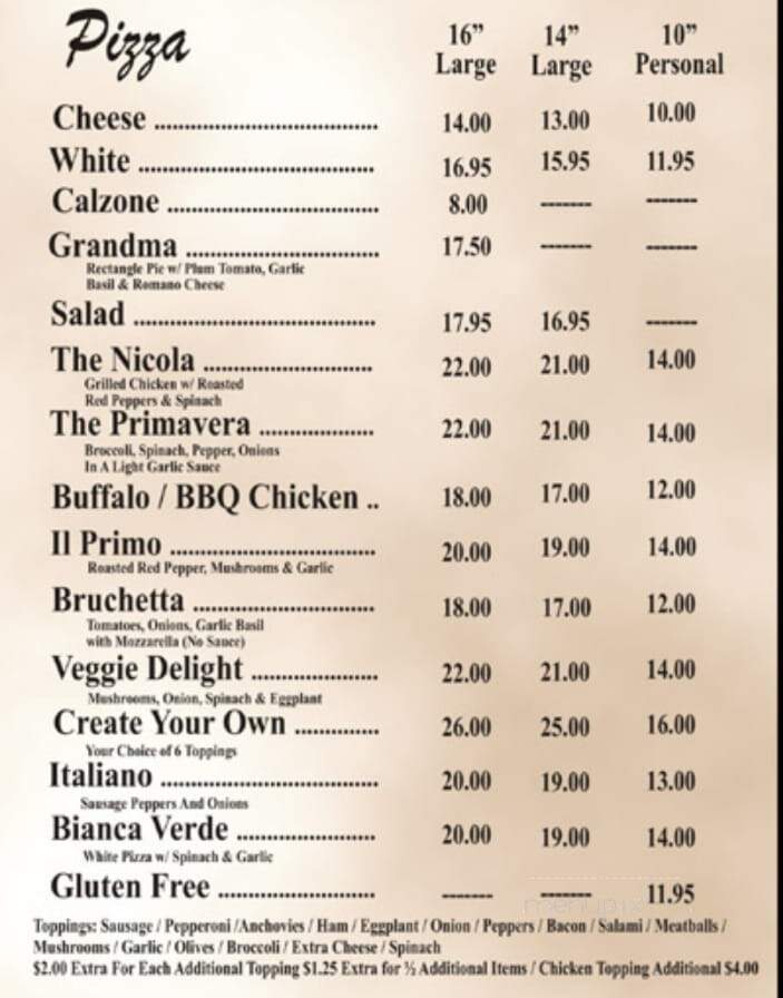 Nicola's Restaurant & Catering - Cold Spring, NY menu_pic