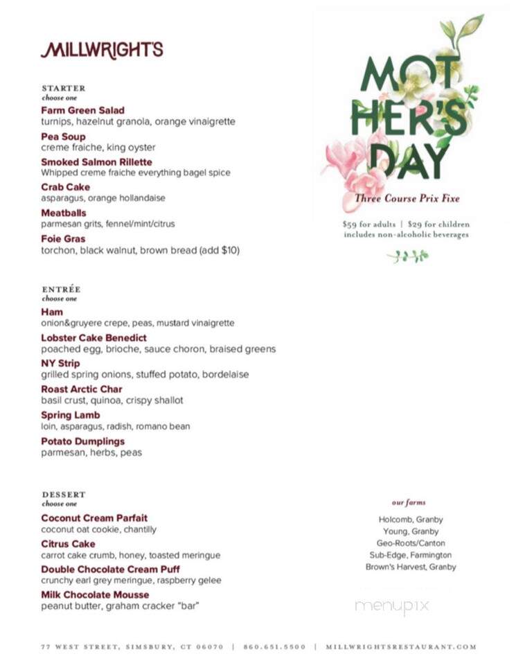 Millwrights - Simsbury, CT menu_pic