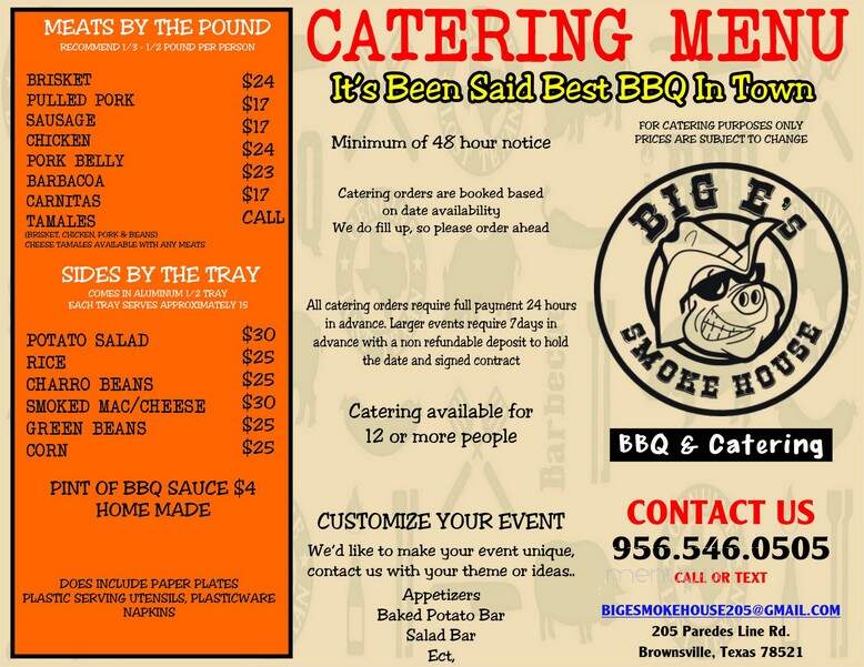 Big E's BBQ - Brownsville, TX menu_pic