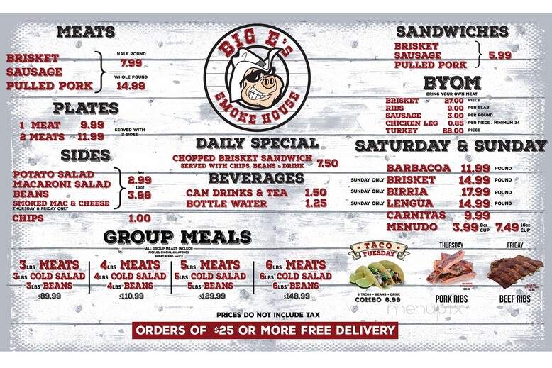 Big E's BBQ - Brownsville, TX menu_pic