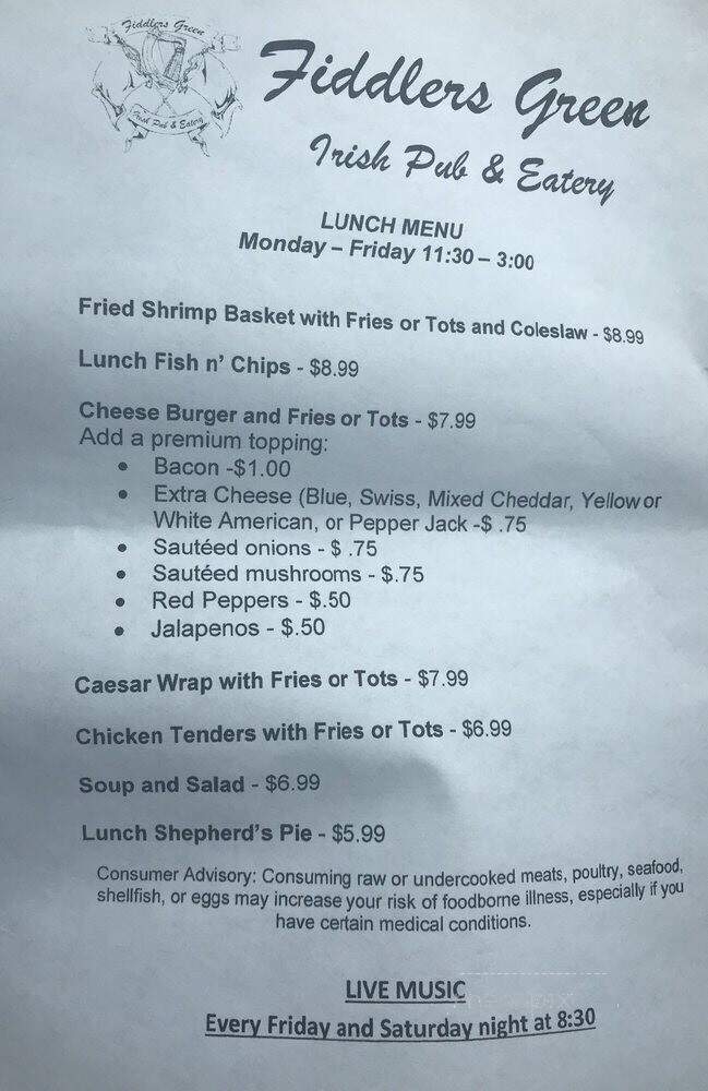 Fiddlers Green Irish Pub & Eatery - New Port Richey, FL menu_pic