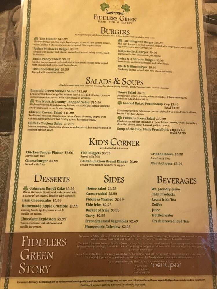 Fiddlers Green Irish Pub & Eatery - New Port Richey, FL menu_pic