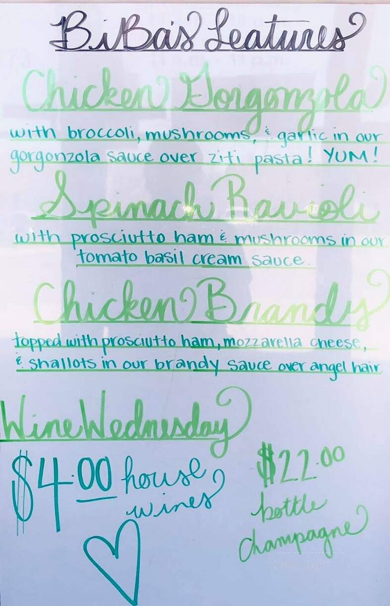 Biba's Italian Restaurant - Milledgeville, GA menu_pic