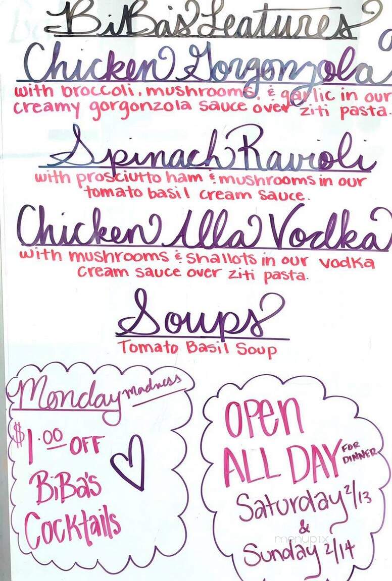 Biba's Italian Restaurant - Milledgeville, GA menu_pic