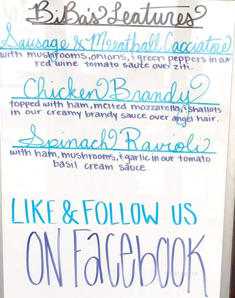 Biba's Italian Restaurant - Milledgeville, GA menu_pic