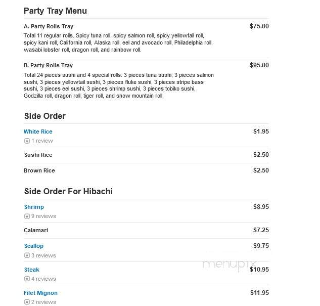Aoyama Japanese Steakhouse - Marshfield, MA menu_pic