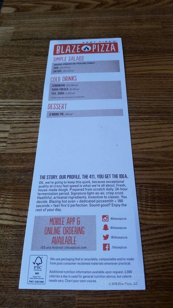 Blaze Pizza - Brentwood, TN menu_pic