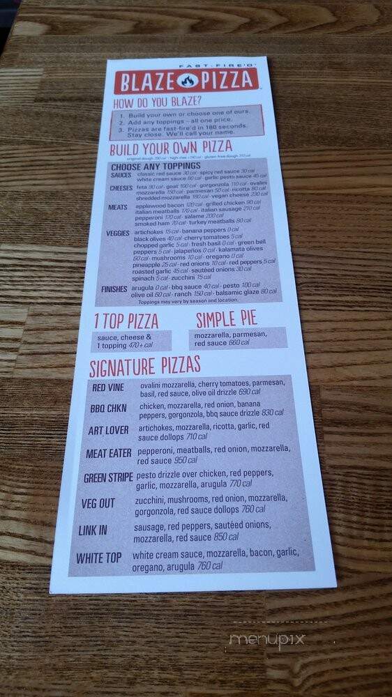 Blaze Pizza - Brentwood, TN menu_pic