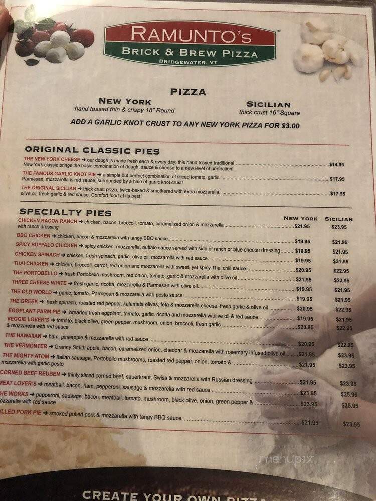 Ramunto's Brick and Brew Pizza - Bridgewater, VT menu_pic