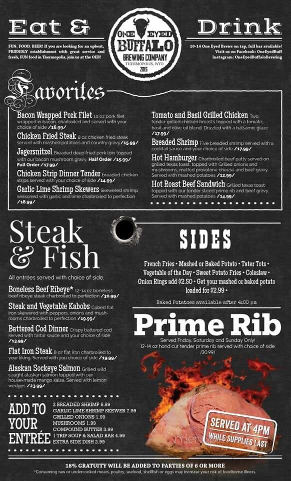 One Eyed Buffalo Brewing Company - Thermopolis, WY menu_pic