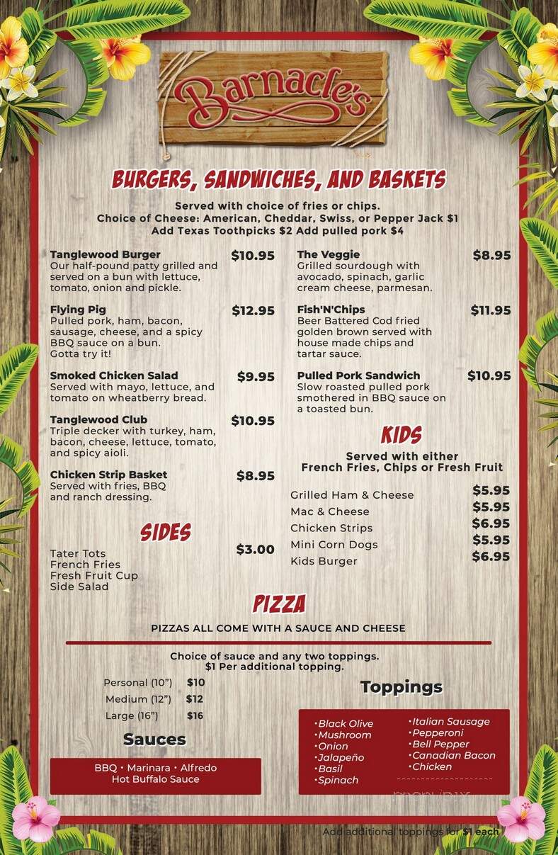 Tanglewood Resort And Conference Center - Pottsboro, TX menu_pic