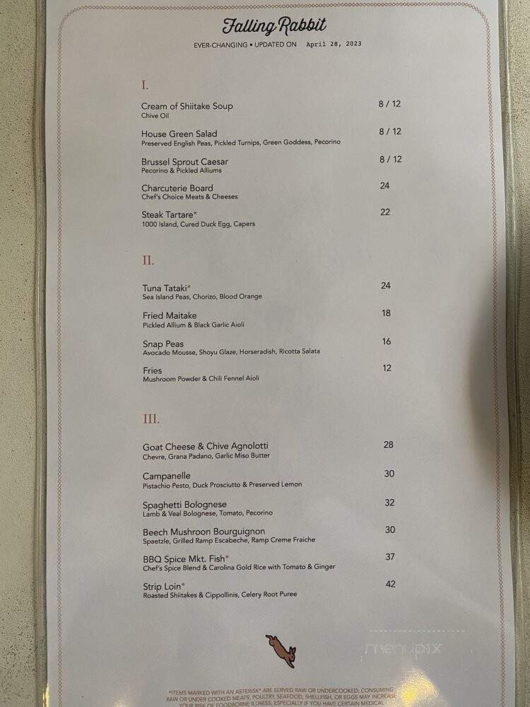 Falling Rabbit Restaurant - Duluth, GA menu_pic
