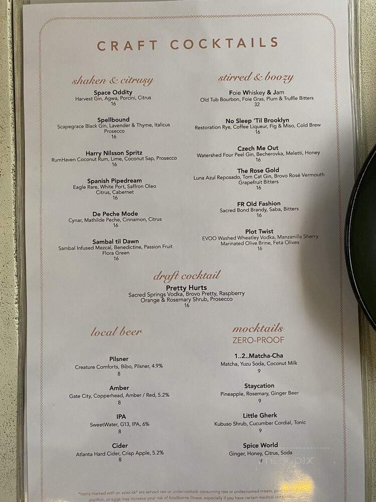 Falling Rabbit Restaurant - Duluth, GA menu_pic