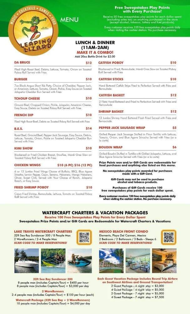 Leaping Lizard - Corpus Christi, TX menu_pic