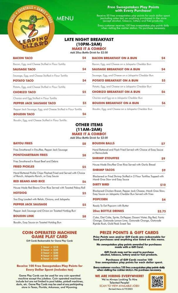 Leaping Lizard - Corpus Christi, TX menu_pic