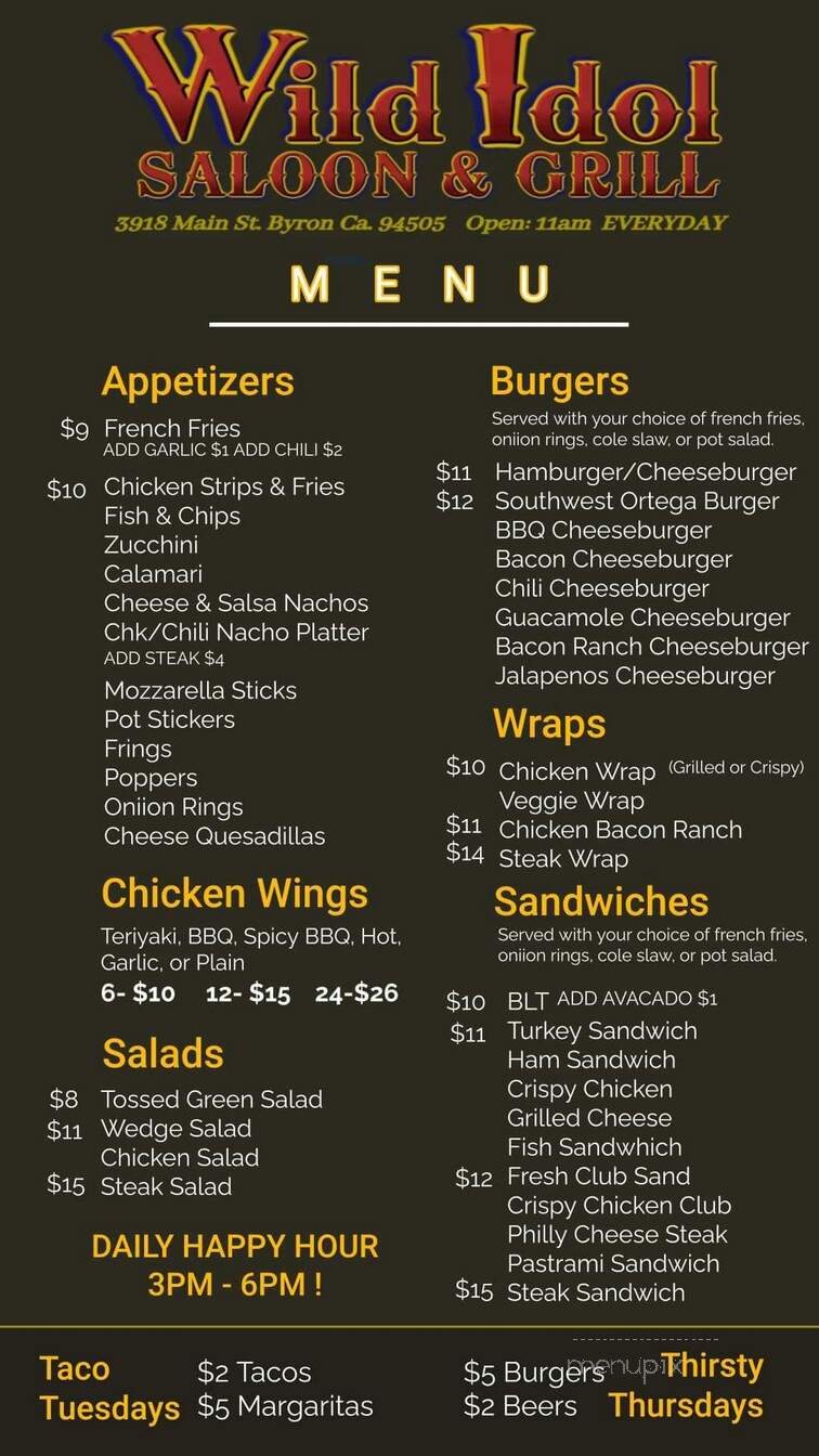 Wild Idol Saloon - Discovery Bay, CA menu_pic