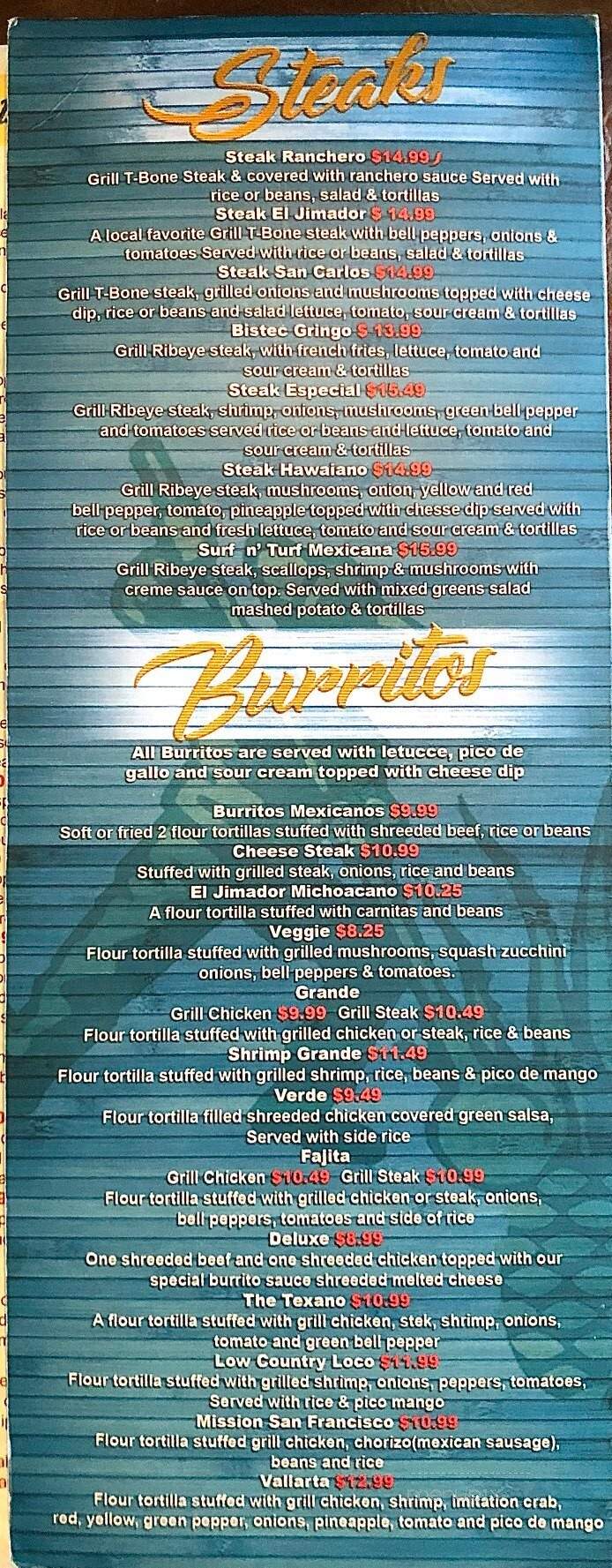El Jimador - Clemson, SC menu_pic