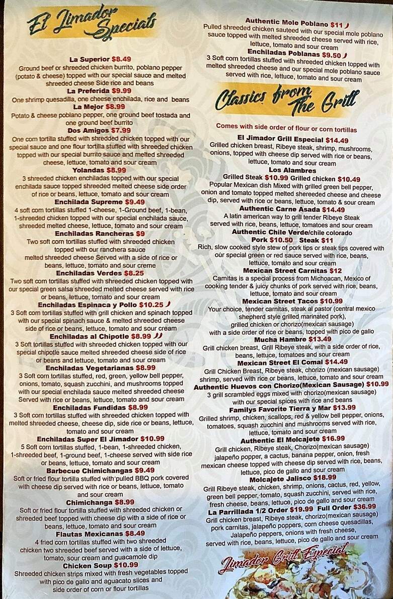 El Jimador - Clemson, SC menu_pic
