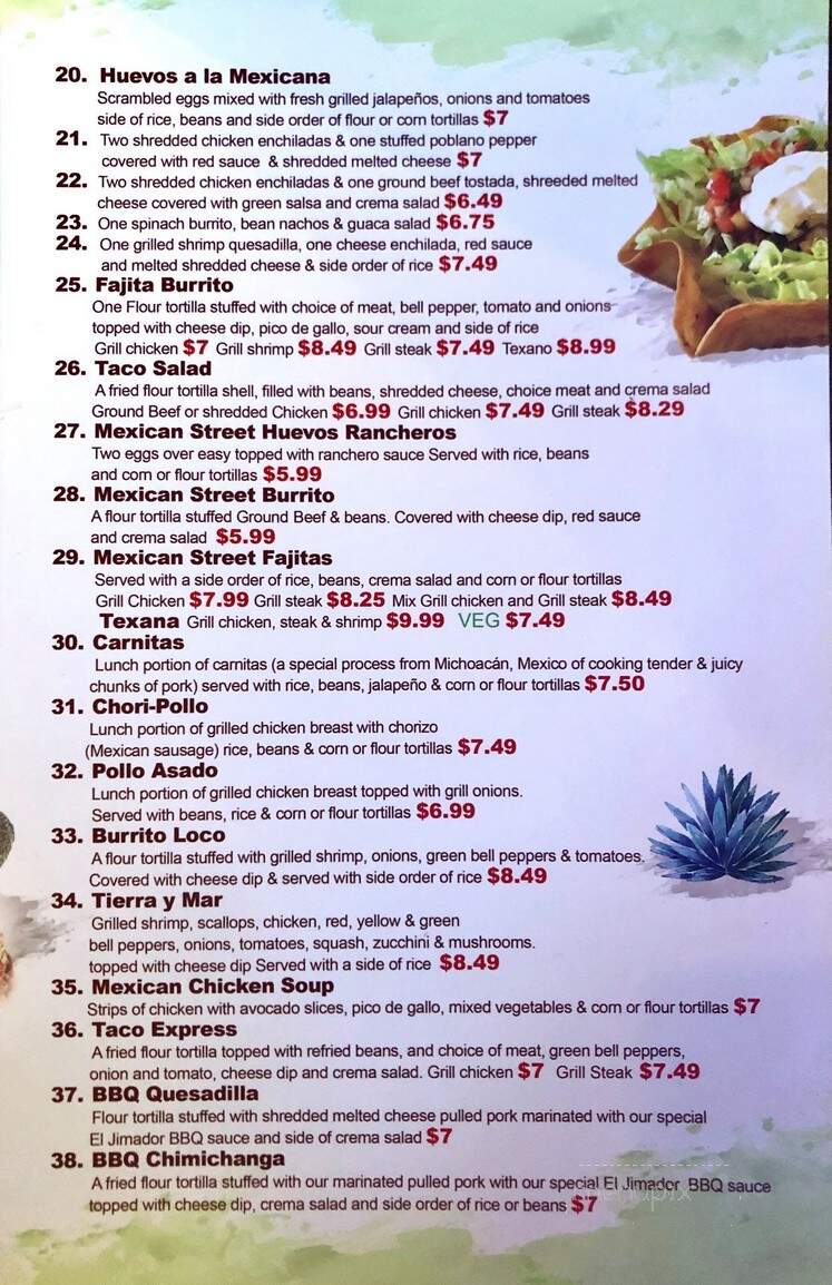 El Jimador - Clemson, SC menu_pic