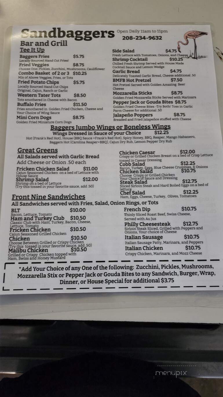 Sandbagger's Bar & Grill - Pocatello, ID menu_pic