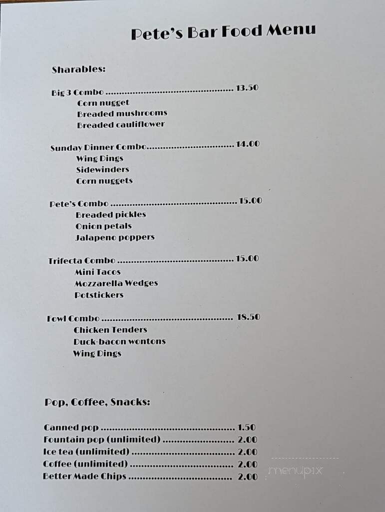 Pete's Bar - Bad Axe, MI menu_pic