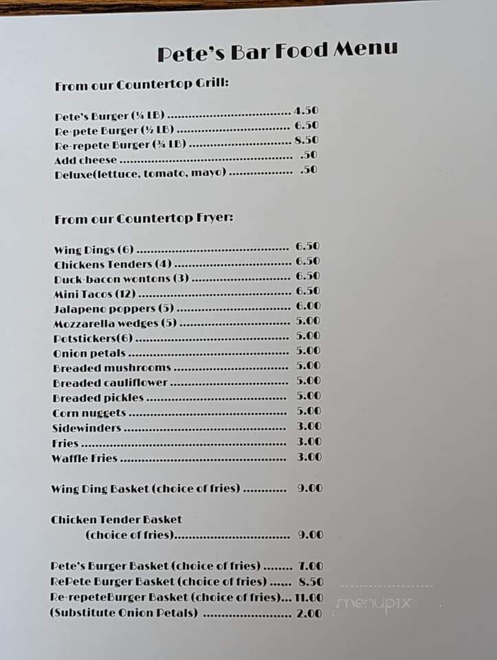 Pete's Bar - Bad Axe, MI menu_pic