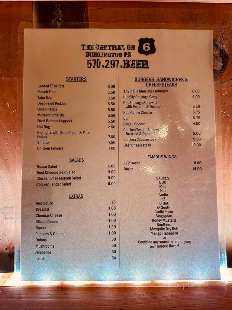 Central Tavern - Republic, PA menu_pic