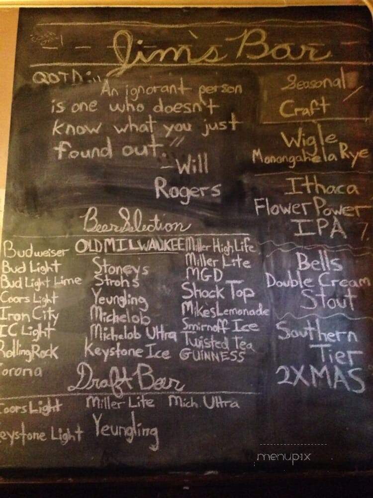 Jim's Bar - Monongahela, PA menu_pic