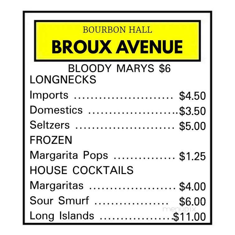 Bourbon Hall - New Iberia, LA menu_pic