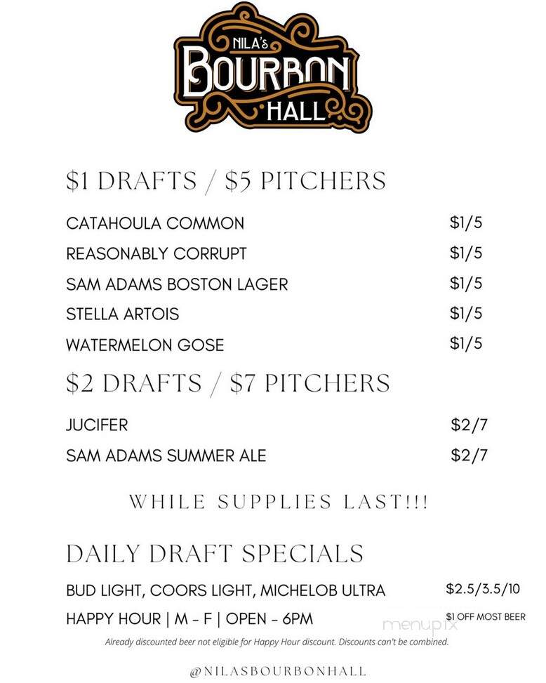 Bourbon Hall - New Iberia, LA menu_pic