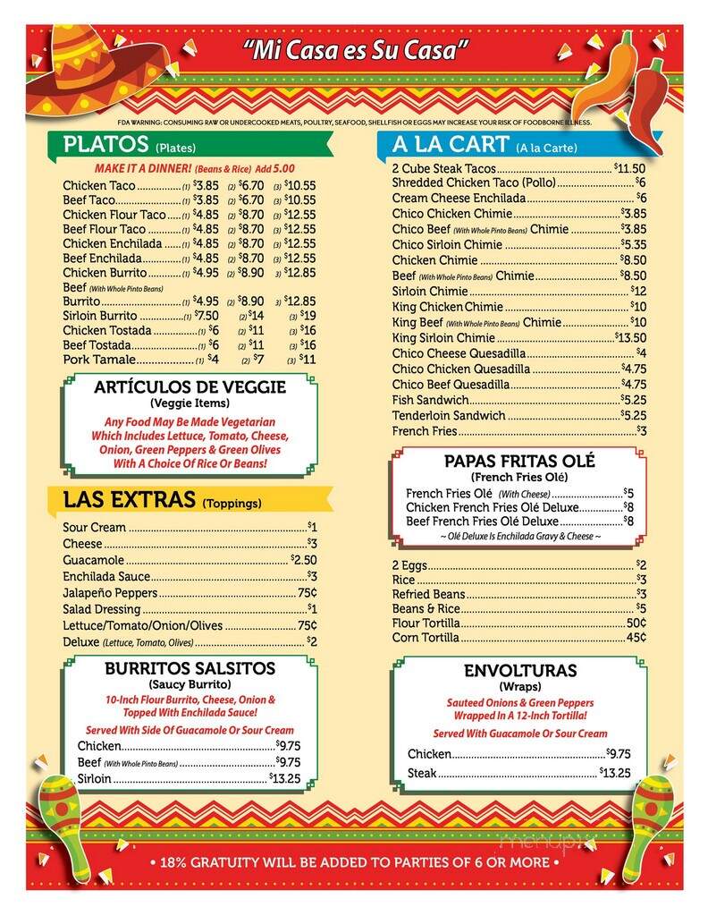Casa Rodriguez - Celina, OH menu_pic