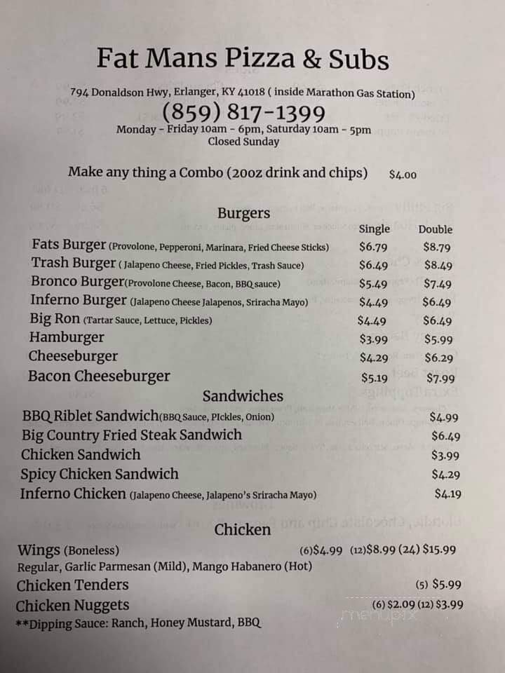 Fat Man's Pizza - Gatlinburg, TN menu_pic