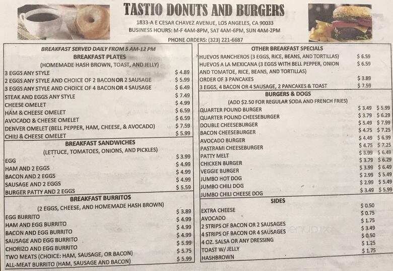 Tastio Donut Shop - Los Angeles, CA menu_pic