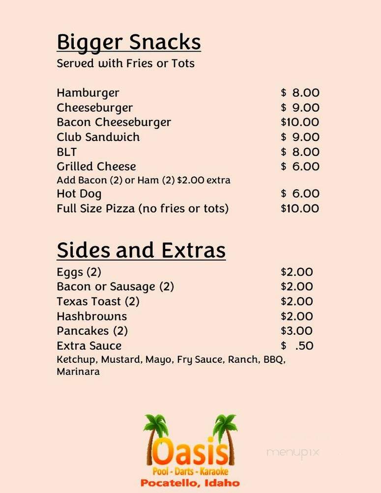 Oasis Sports Bar - Pocatello, ID menu_pic