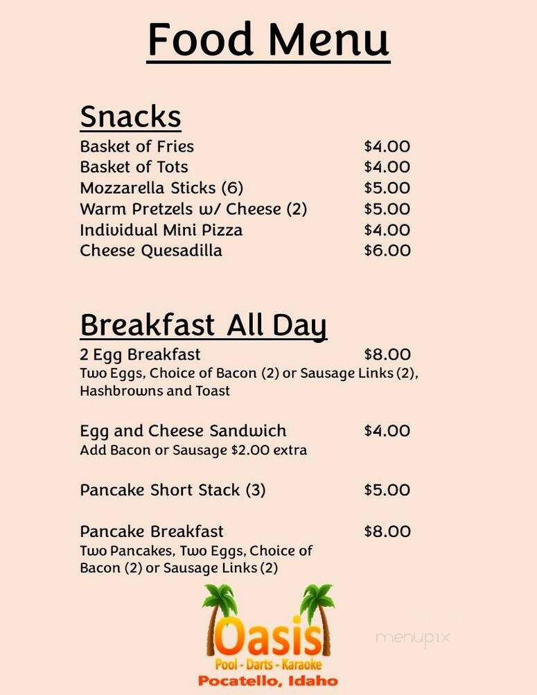 Oasis Sports Bar - Pocatello, ID menu_pic