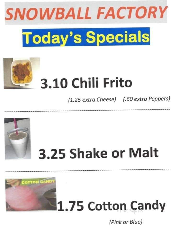 The Snoball Factory - New Iberia, LA menu_pic