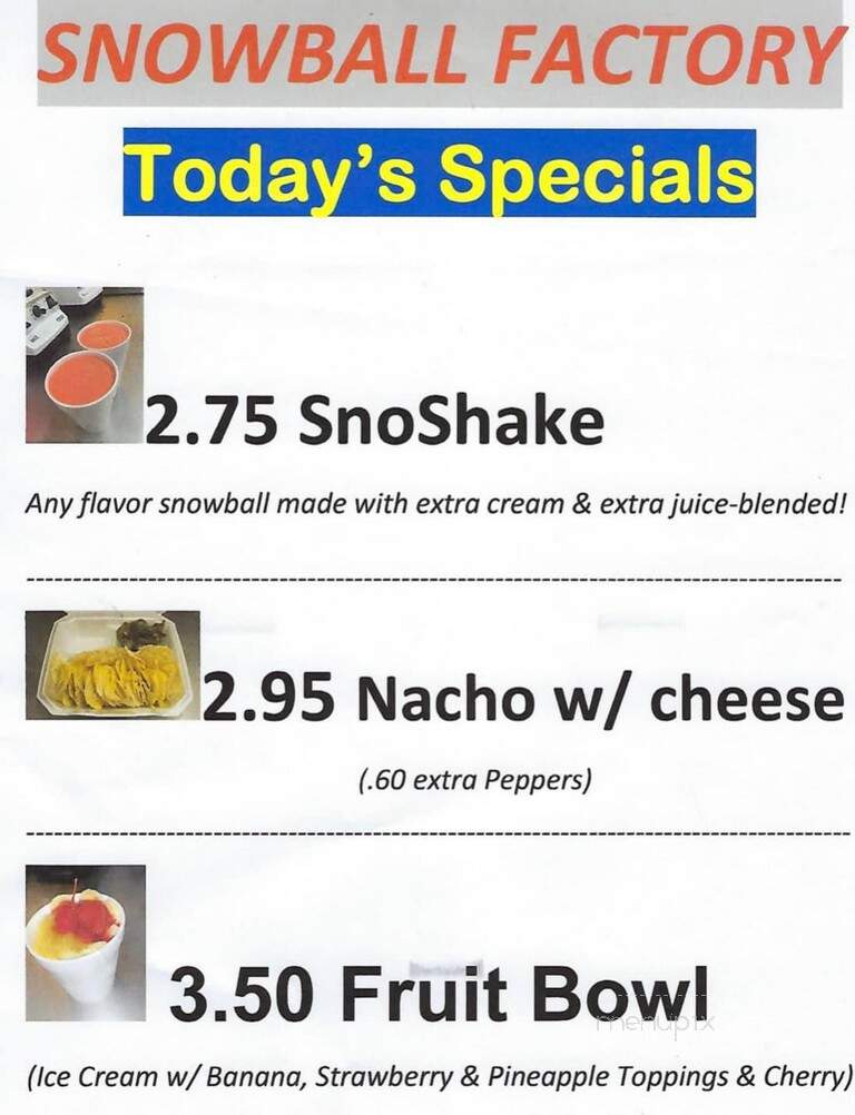 The Snoball Factory - New Iberia, LA menu_pic