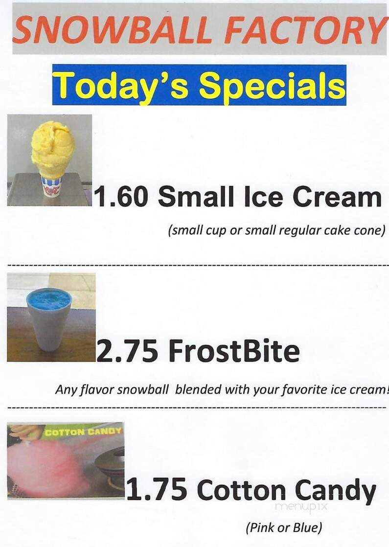 The Snoball Factory - New Iberia, LA menu_pic