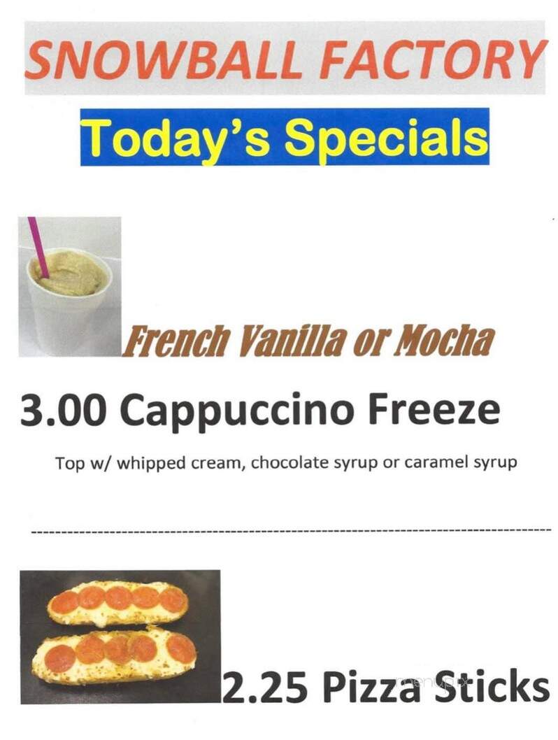 The Snoball Factory - New Iberia, LA menu_pic