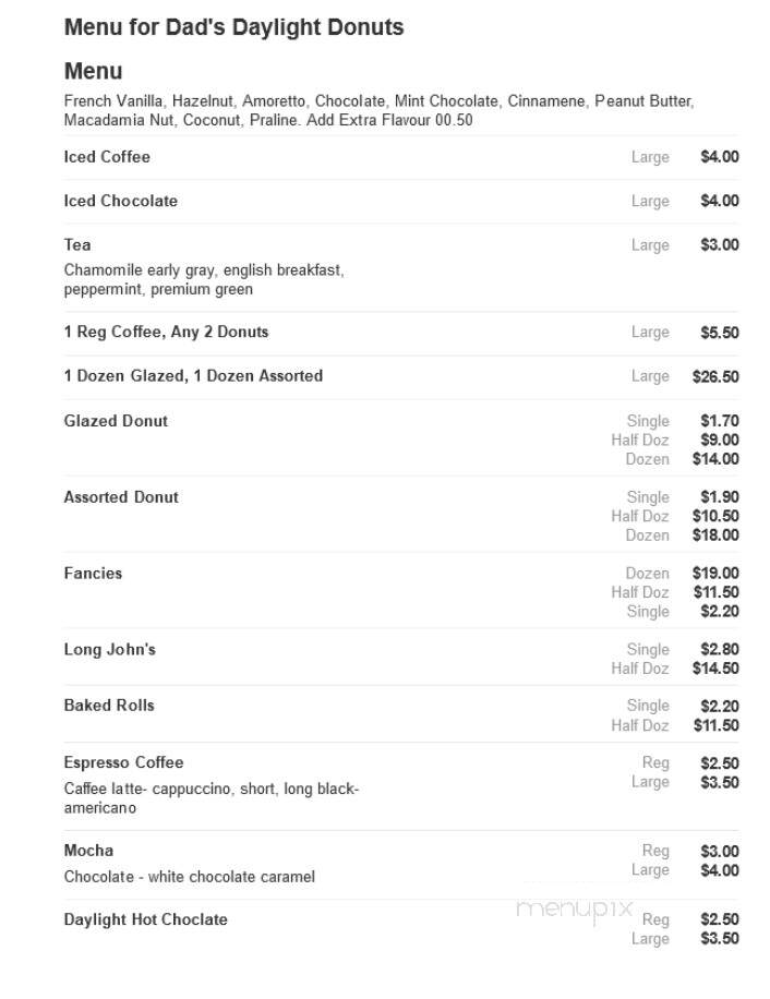 Dad's Daylight Doughnuts - Marshfield, MO menu_pic