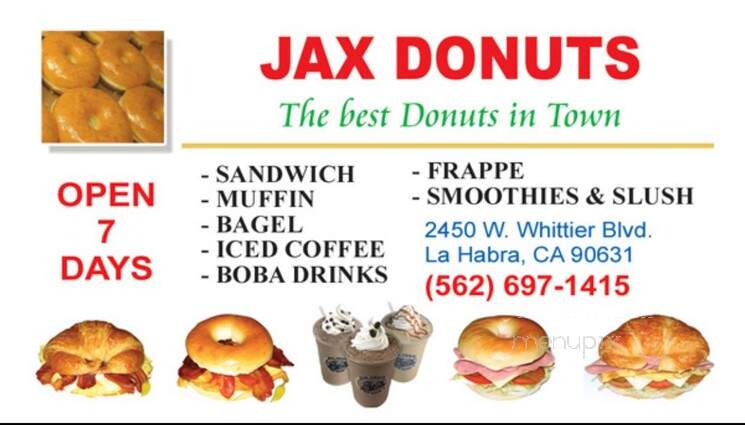 Jax Donut House - La Habra, CA menu_pic