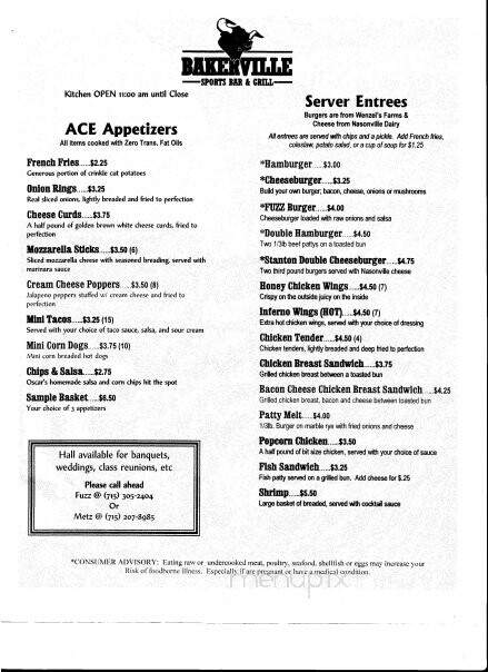 Bakerville Sports Bar - Marshfield, WI menu_pic