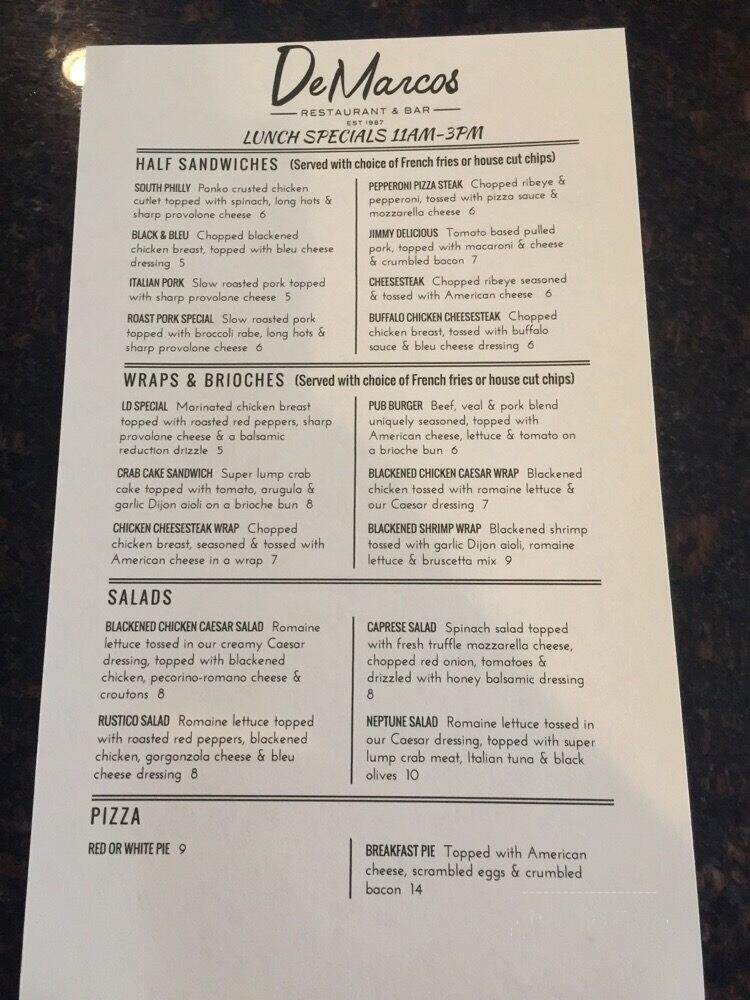 De Marco's Pasta & Pub - Folsom, PA menu_pic