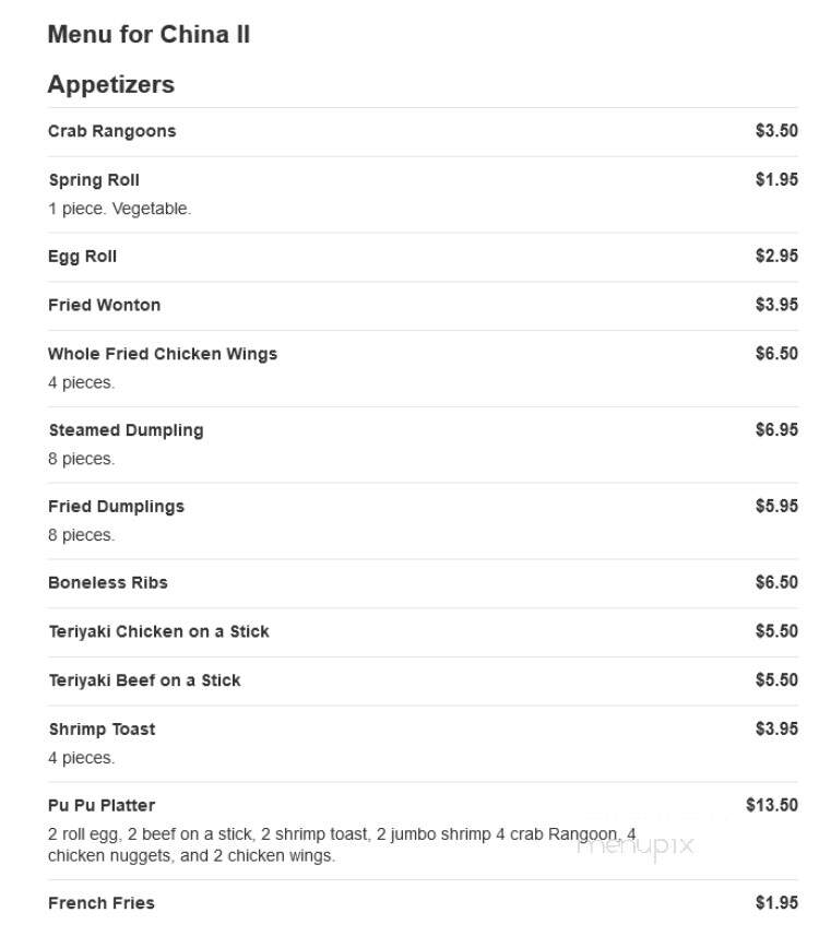 China II - Fort Mill, SC menu_pic