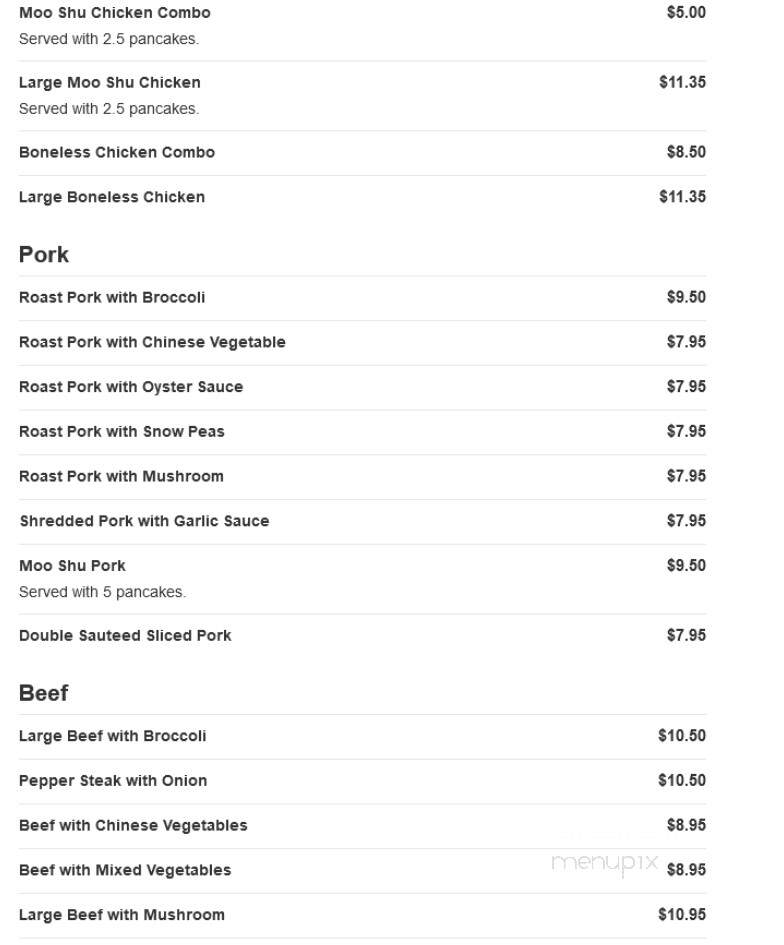 China II - Fort Mill, SC menu_pic