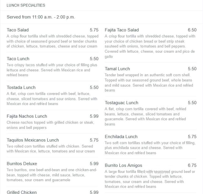 El Porton - Paducah, KY menu_pic